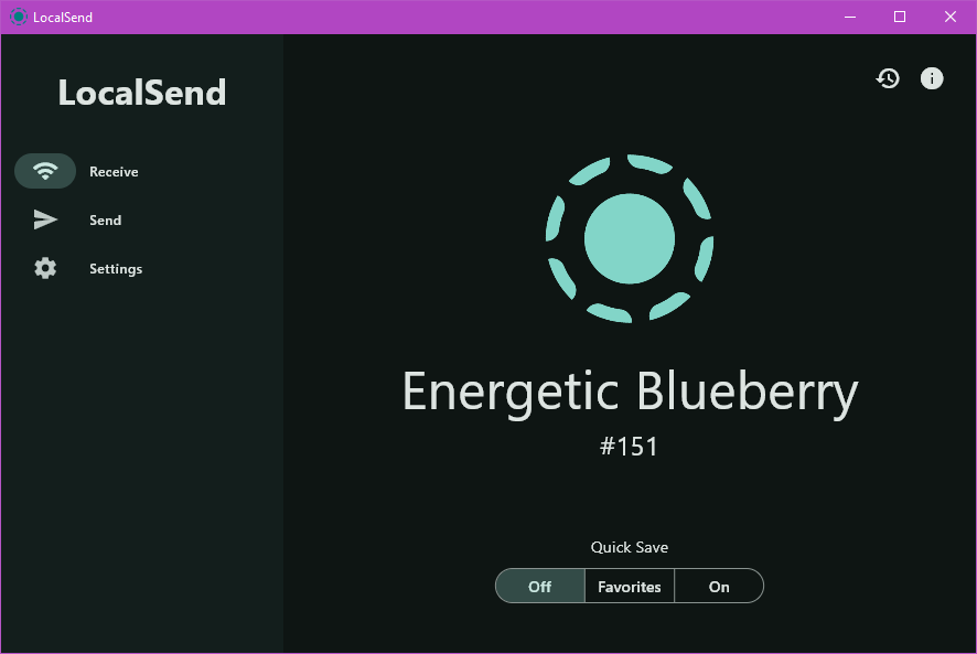 Screenshot of LocalSend in its green-tinted dark mode.